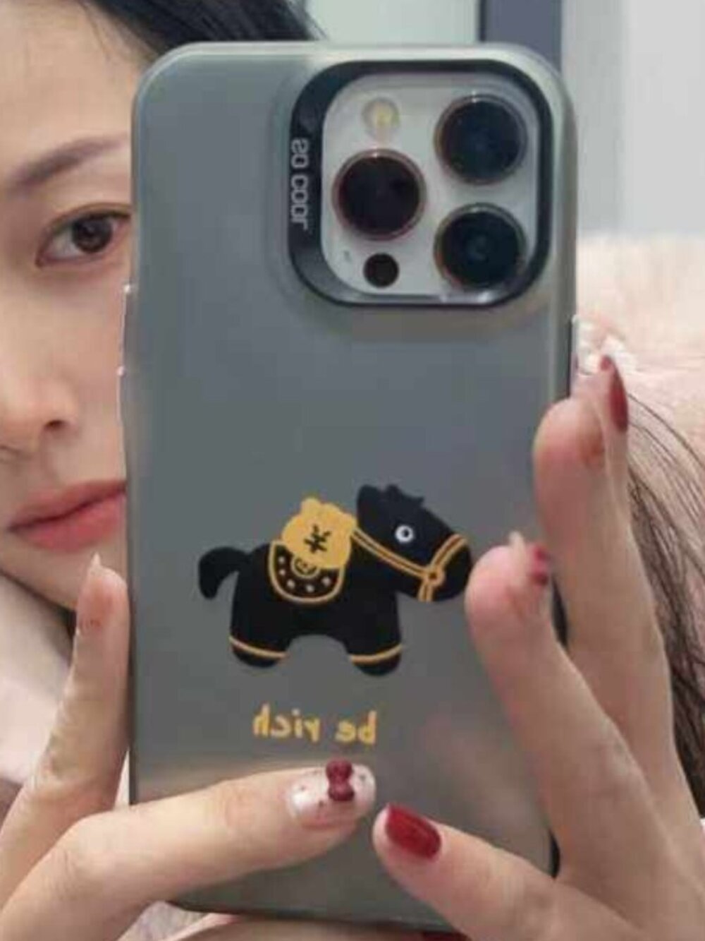 Cute Black Horse "Be Rich" Phone Case
